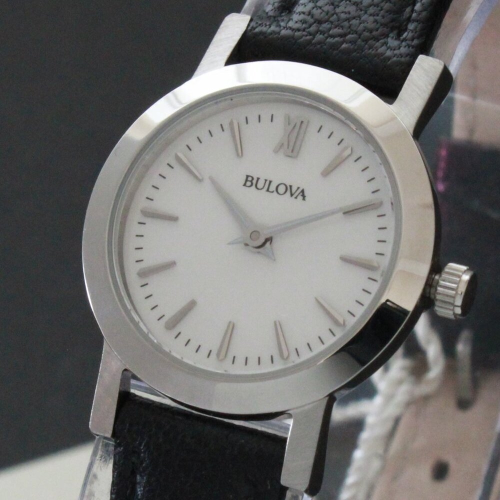 Bulova Ladies Dress Watch Two Hander Silver Dial Black Leather Strap 24mm - Picture 10 of 13